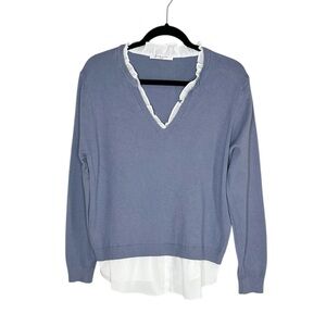 SIONI Ruffle Trim Layered Look V neck sweater top